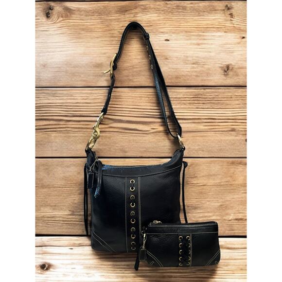 Y2K Coach 10399 Chelsea Laced Grommet Leather Convertible Duffle Bag & Wristlet - Picture 1 of 12